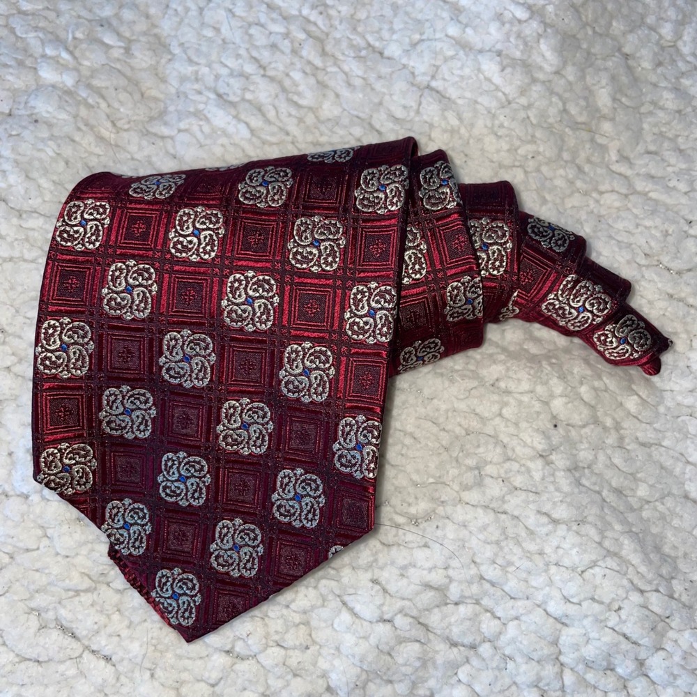 John W. Nordstrom Signature Collection clsssic Silk‎ Tie Red medallion textured